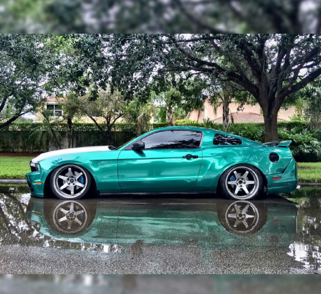 gloss emerald green ford mustang wrap by star car wraps (2)